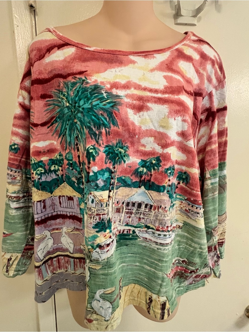 Y2K Beach Vibes Take Two Vintage Painting Top, vibrant, artistic print Size XXL